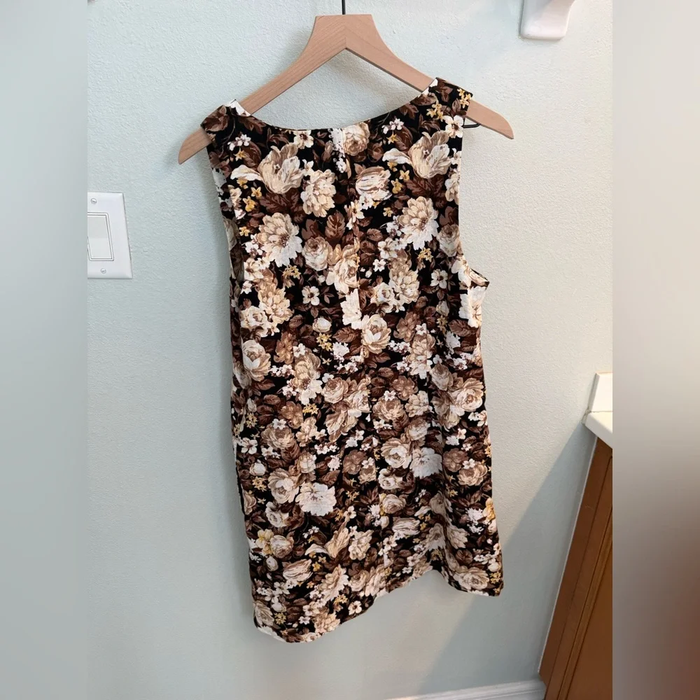 Abercrombie and Fitch Linen-Blend Wide Strap Brown Floral Shift Dress nwot SZ MT - Picture 4 of 5